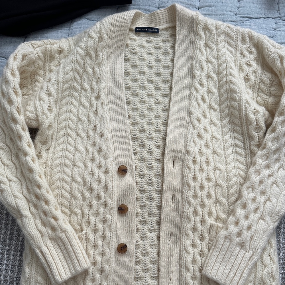 Brandy Melville Cream Cardigan Cable Knit Sweater